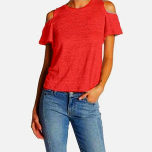 Rebecca Taylor 100% Linen Cold Shoulder Top Sz M in Candy Apple Red